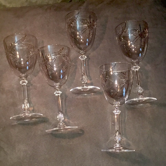 Hand Crafted Other - 5 stems cut clear crystal wine wheat glasses NEW